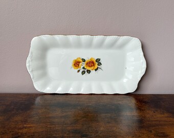 Vintage rectangular sandwich tray with yellow roses, fine bone china serving platter, afternoon tea