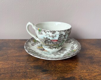Vintage Franciscan ‘The Brook’ teacup and saucer duo,  Myott Staffordshire England