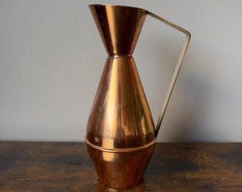 Vintage Mid Century Modern Copper and Brass Jug Pitcher Vase | Minimalist 1950s Hourglass Decor
