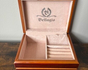 Vintage Bellagio wooden jewellery box, cherry wood keepsake case, Jewellery storage