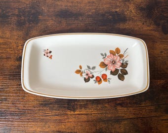 1960s Romanian Faianta Sighisoara Ceramic Platter, Autumnal Floral Design, Gold Rim