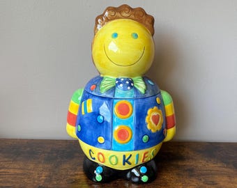 Vintage Rayware Fun People Ceramic Cookie Jar, 1980s Retro Character Biscuit Barrel