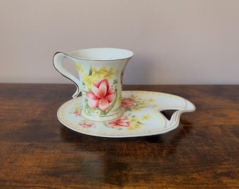 Vintage Leonardo Collection Fine Bone China Hostess Snack Set | Alstroemeria Lily Floral Tennis Set