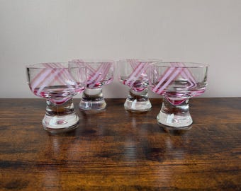 Vintage Caithness Glass Pink Swirl Footed Bowls, Set of 4 Scottish Art Glass Coupe Dishes