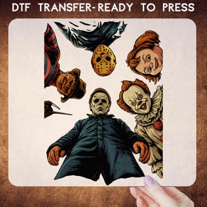 Horror Movie Villains DTF Transfer, Halloween Scary Characters Iron On, Spooky Halloween Shirt Decal Ready to Press, Halloween Dtf Transfers