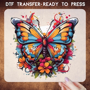 Butterfly DTF Transfer, Trend Design Ready To Press, Iron on Decal, Ready to Press, DIY, Custom Apparel, Floral Butterfly DTF Transfers
