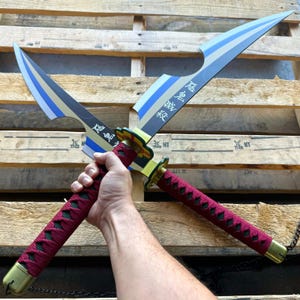 METAL Demon Anime 1095 High Quality Katana, Slayer Katana, Real Japanese Samurai Sword, Handmade Anime Katana, Full Tang,2PC Blades