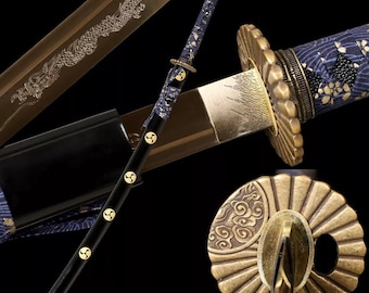 Espada samurái japonesa KATANA hecha a mano, hoja de acero templado con arcilla 1095, espiga completa, afilada como una navaja, regalos para él, espada real, espada de alta calidad