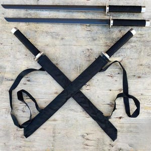 Deadpool Samurai Twin Katana Set Carbon Steel Swords Tsuba Dual W/ Backstrap,Ninja