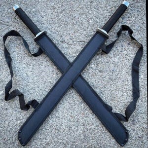 2 PC Double Twin Ninja Samurai Sword, Samurai Twin Katana Set Carbon Steel Swords Tsuba Dual W/ Backstrap