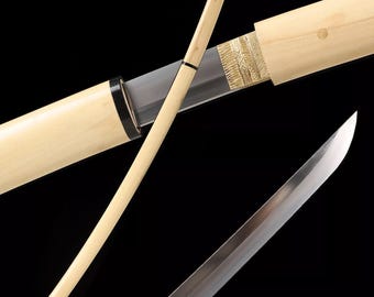 Espada samurái japonesa Shirasaya Katana hecha a mano, hoja de acero templado con arcilla, espiga completa, afilada como una navaja, regalo para él, espada real, alta calidad.
