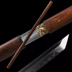 HANDMADE ROSEWOOD KATANA Japanese Samurai Sword, Clay Tempered Steel Blade, Full Tang Razor Sharp , Gifts for Him, Real Sword, High Quality