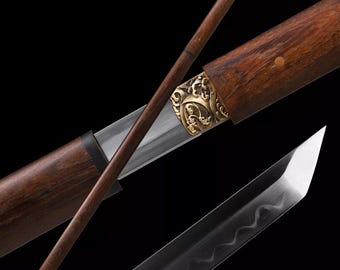 HANDMADE ROSEWOOD KATANA Japanese Samurai Sword, Clay Tempered Steel Blade, Full Tang Razor Sharp , Gifts for Him, Real Sword, High Quality