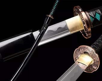 Espada samurái japonesa KATANA hecha a mano, hoja de acero templado con arcilla 1095, espiga completa, afilada como una navaja, regalos para él, espada real, espada de alta calidad