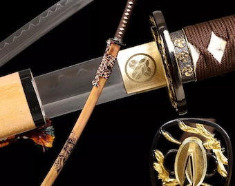 Espada samurái japonesa TAN KATANA hecha a mano, hoja de acero templado con arcilla, afilada como una navaja, regalos para él, espada real, espada de alta calidad