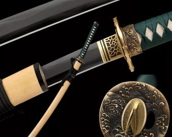 Japanese Katana Sword Clay Tempered L6 Steel Real Gunome Hamon Full Tang, Gifts for Him, Fathers Day, Real Katana, Sharpened Sword, Collect
