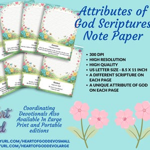 Attributes of God Scripture Note Paper | 52 Heart of God Scriptures and Attributes | Floral Lined Writing Pages (Digital Download)