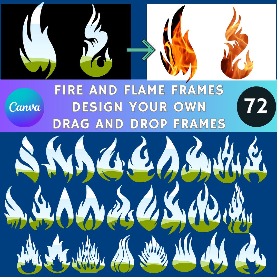 CANVA FRAMES FIRE Flame Huge Bundle 72 Elemental Designs, Easy Drag+ ...