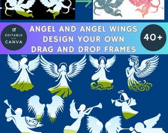 Angel and Angel Wing Frames – 40+ Canva Drag+Drop Designs (2 Instant Digital Downloads)