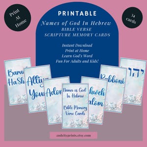 Tarjetas de memoria de versículos bíblicos, nombres bíblicos de Dios en hebreo, 34 tarjetas + Escrituras, aprenda la Palabra de Dios, estudio bíblico, para cualquier dispositivo, ¡diversión para todos!