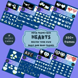 MEGA PACK de cadres CANVA de plus de 350 motifs de coeurs, faciles à glisser/déposer, téléchargement instantané, Saint-Valentin, amour, mariage, sublimation de cartes d'artisanat.
