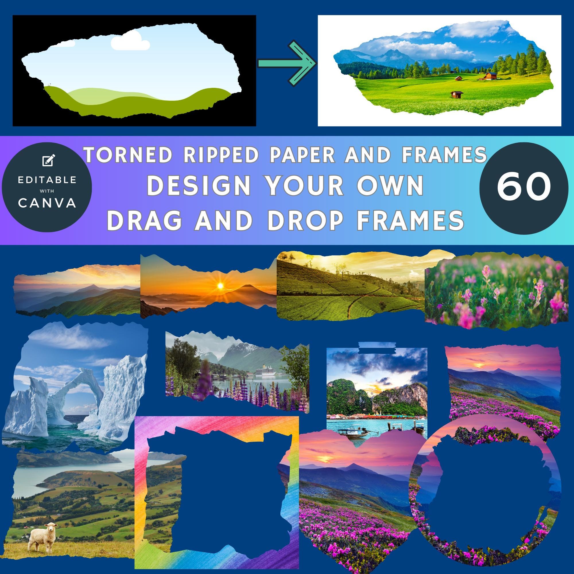 CANVA FRAMES RIPPED Paper, Torn Pages, Borders and Shapes! 60 Designs ...