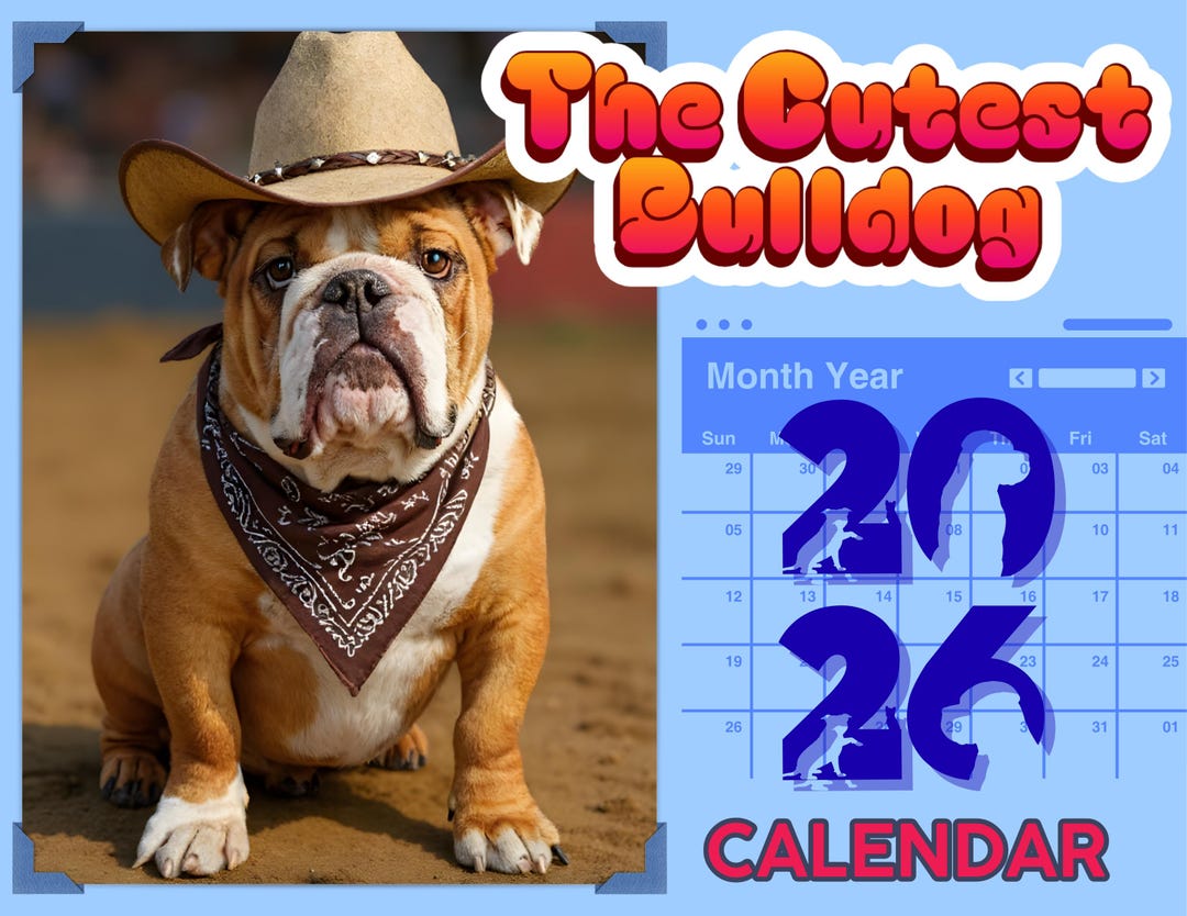 Bulldog 2026 Printable Calendar | Seasonal Bulldog Art | 12-month Dog
