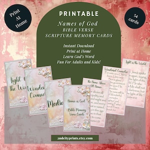 Tarjetas de memoria de versículos bíblicos, nombres bíblicos de Dios, 54 tarjetas + Escrituras, aprenda la Palabra de Dios, estudio bíblico, para cualquier dispositivo, ¡diversión para todos!