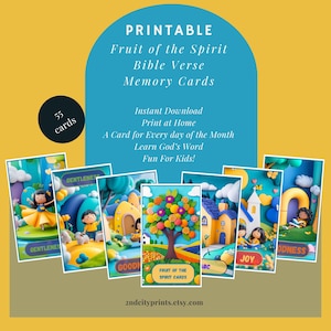 Tarjetas de memoria de versículos bíblicos para niños: Fruto del Espíritu, 55 tarjetas y Escrituras diferentes, aprenda la Palabra de Dios, imprima en casa, ¡divertido para todos!