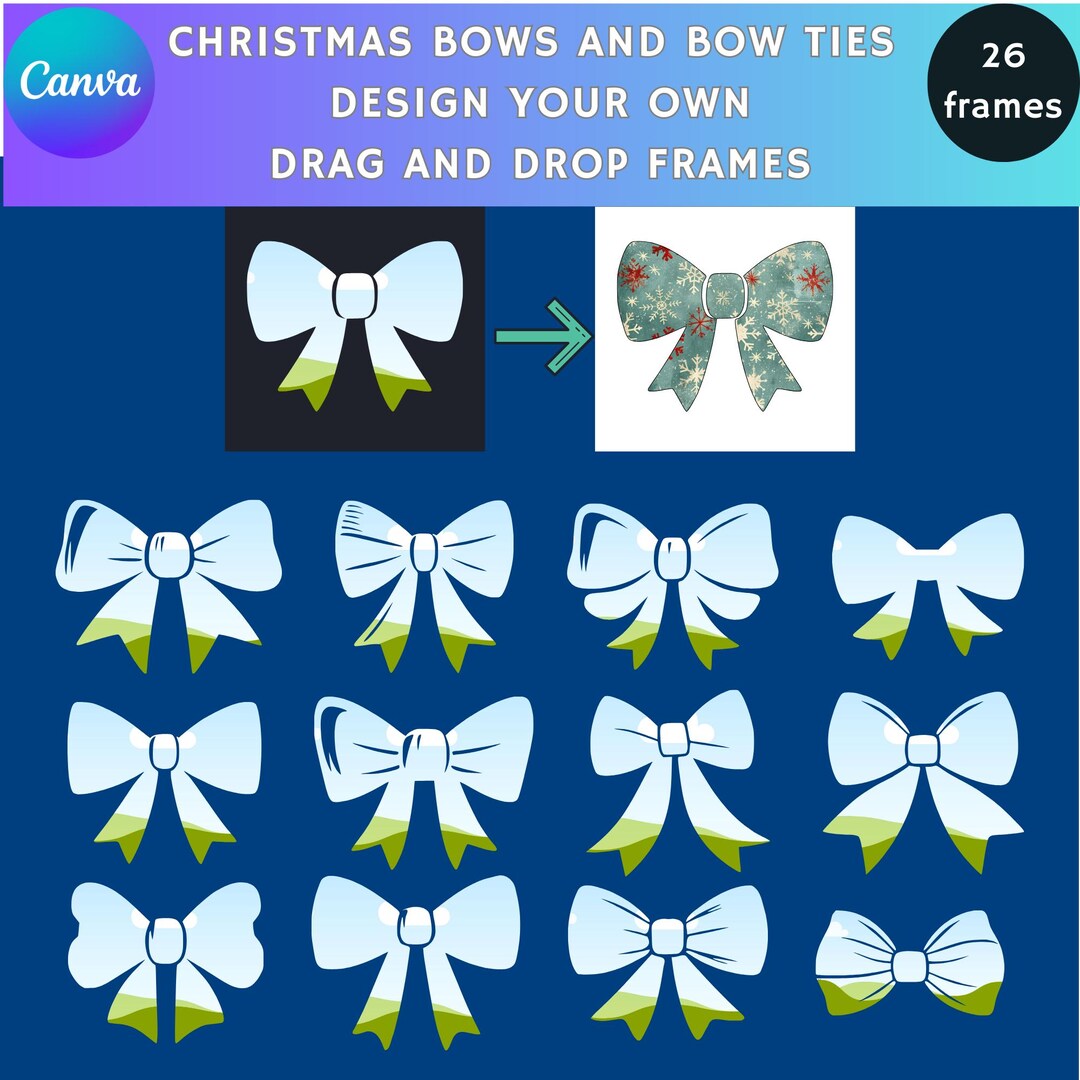 Christmas Bow Canva Frames, 26 Drag & Drop Designs (digital Download ...