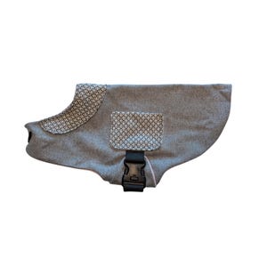 Handmade Washable Gray Wool Dog Coat with Gray Tweed Accents, Pink Fleece Lining, and Functional Pocket – Cozy Coat for Extra Large Dog
