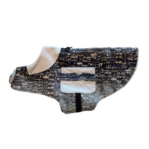Handmade Washable Blue-Gray Velvet Dog Coat with Ivory Accents, Ivory Fleece Lining, and Functional Pocket – Cozy Coat for Extra Large Dog