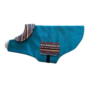 Handmade Washable Teal Ultrasuede Dog Coat with Ivory Fleece Lining and Functional Pocket – Cozy Coat for Extra Large Dog
