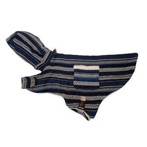 Handmade Blue and White Striped Hooded Dog Coat with Functional Pocket – Cozy Coat for XX Large Dog