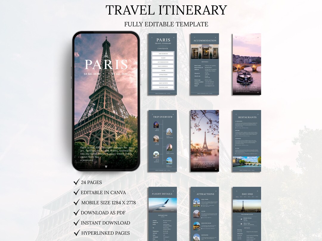 Template Travel Itinerary, Travel Agent Planner, Editable Travel Guide ...