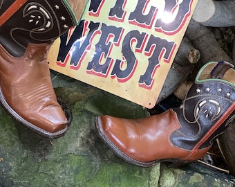BILLY THE KID - children’s vintage 1950s leather American cowboy boots rare. 2D Sears