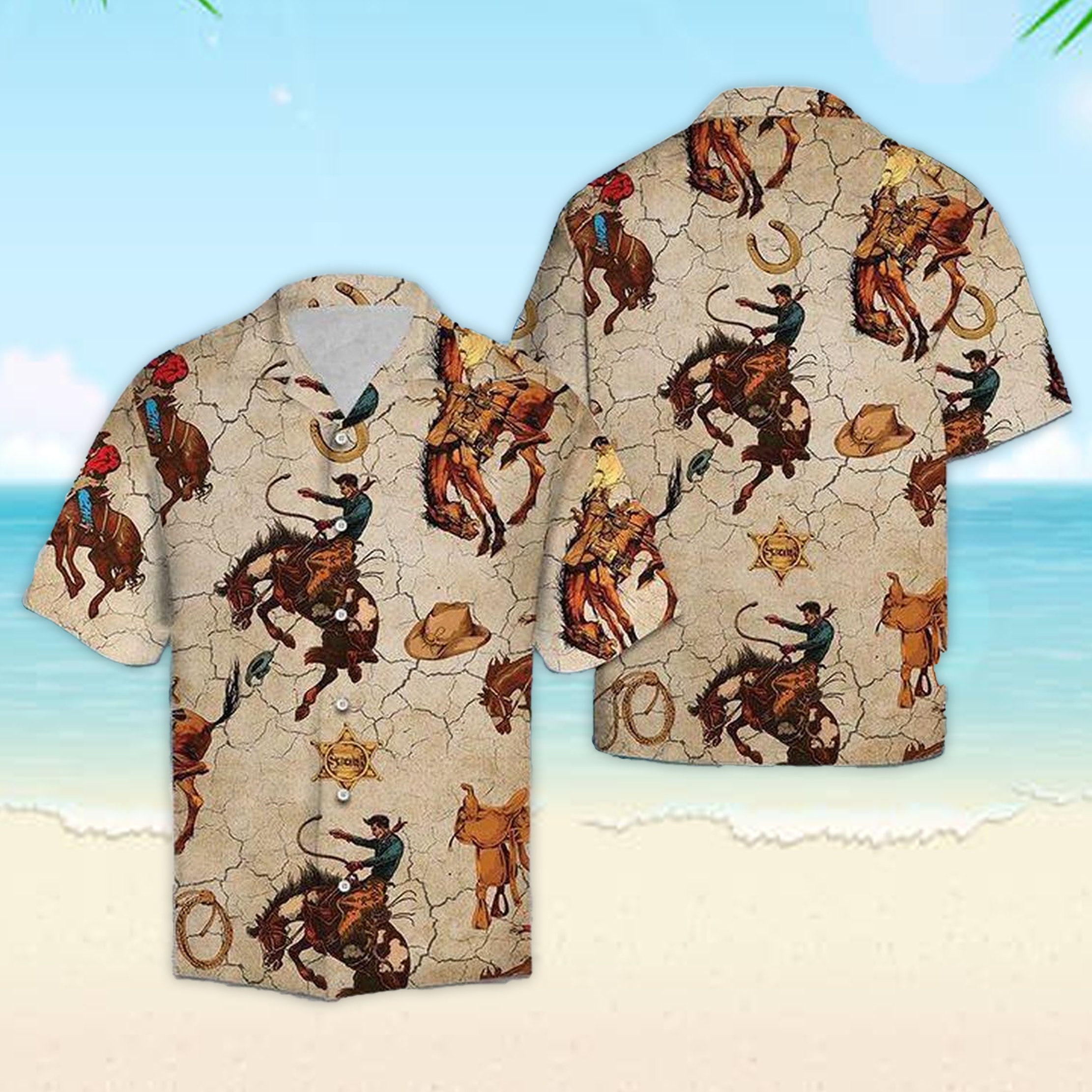Discover Vintage Reiten Cowboy Pferd Hawaiians Shirt