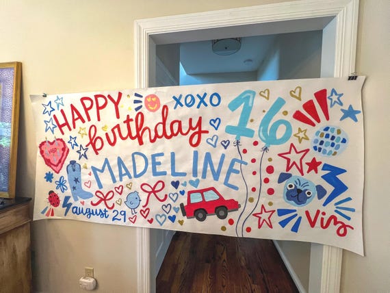 CUSTOM Favorite Things Birthday Hand Painted Brown Paper Banner
