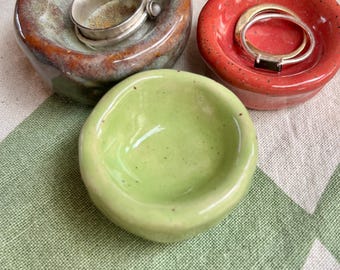 Handmade Ceramic Ring Dish: Pottery Trinket Bowl, Unique Glazed Colors