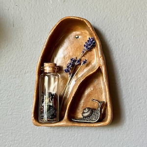 small ceramic curio shelf // mini wall hanging altar // handmade display for tiny treasures