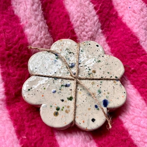 ceramic coaster set // flower shaped clay coasters // set of 3