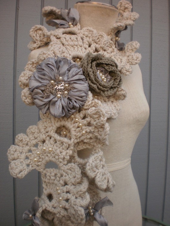 Crochet scarf flower scarf winter scarf women scarf | Etsy