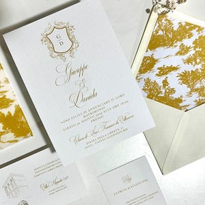 Set Invito Matrimonio "Vivaldi" - con Iniziali e Dettagli Oro | Partecipazione + Invito + RSVP