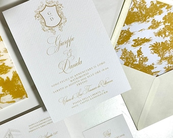 Wedding Invitation Set "Vivaldi" - with Initials and Gold Details | Participation + Invitation + RSVP