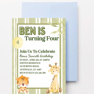 3e carte d'anniversaire Safari pour garçon - modèle de toile modifiable - carte d'anniversaire animal de la jungle - carte d'enfant imprimable - téléchargement immédiat