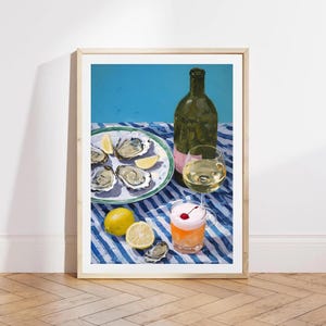 A4, A3, A2 Oysters & Champagne Wall Art | Elegant Wine and Lemon Poster | Digital Download Coastal Kitchen Print (300 DPI)