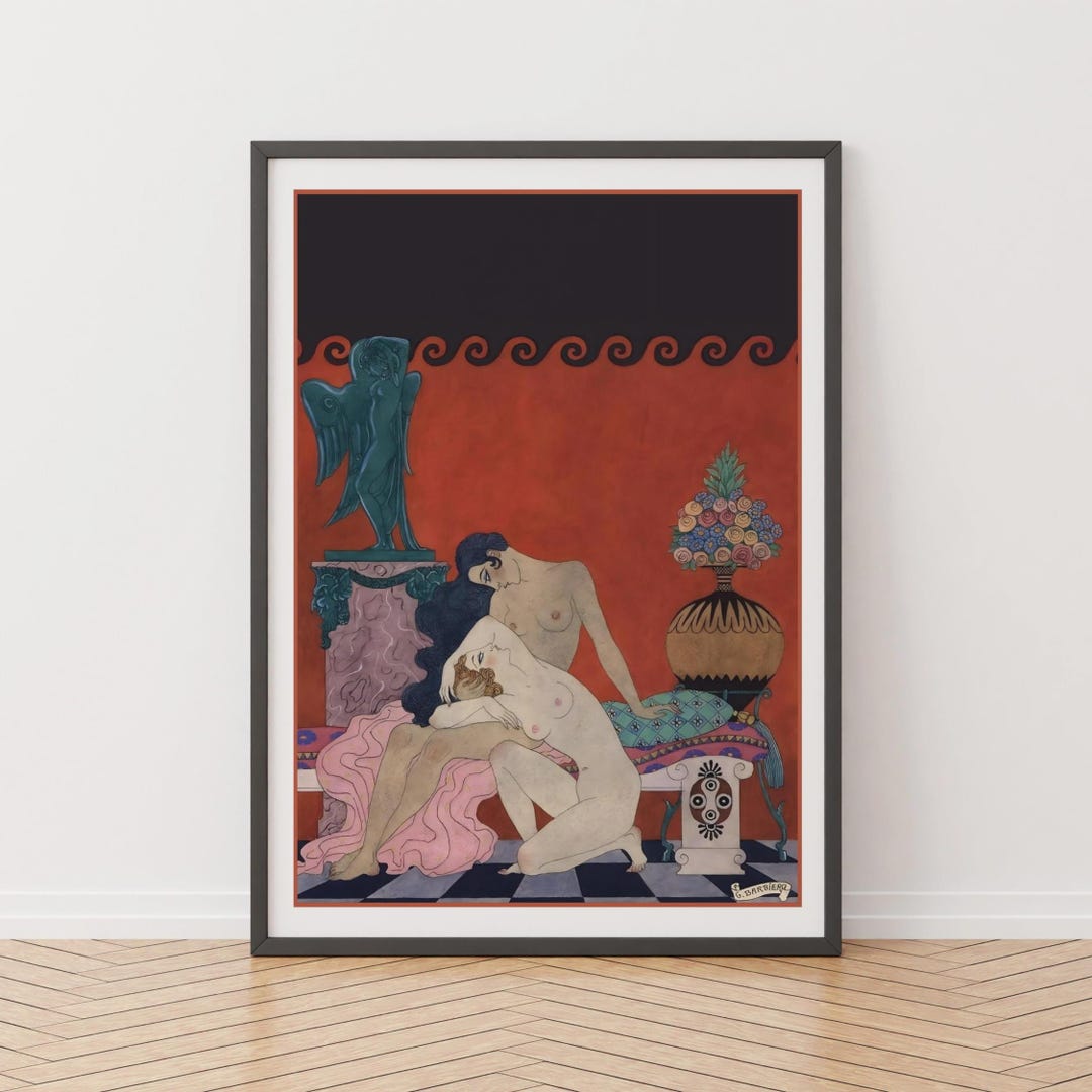 Lovers by Georges Barbier, Lesbian Art Print, Sapphic Art, Vintage Poster