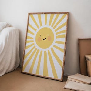 Poster sole acquerello, poster sole felice, decorazione sala giochi sole, stampe acquerello per bambini, arte murale per bambini, arte murale sole, decorazione camera delle bambine
