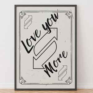 Stampa minimalista Love You More, poster vintage di carte da gioco, arte murale retrò anni '70, arte murale femminile, arte murale in bianco e nero, arte murale su tela