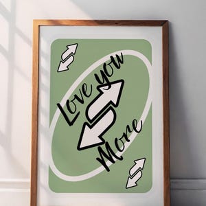 Trendy Love You More Print, Playing Card Poster, Sage Green Retro Wall Art Printable, Girly Wall Art, Preppy Wall Decor, Canvas Wall Art